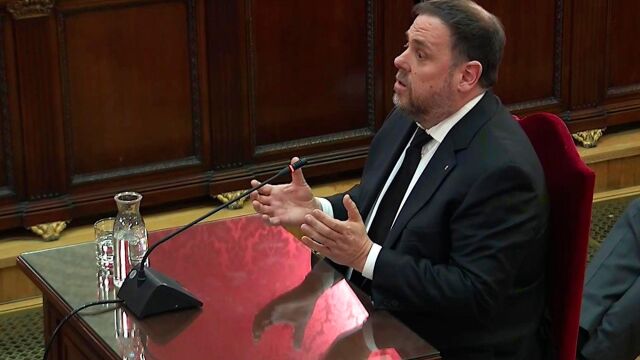 El exvicepresidente de la Generalitat, Oriol Junqueras, durante su declaración en el Supremo