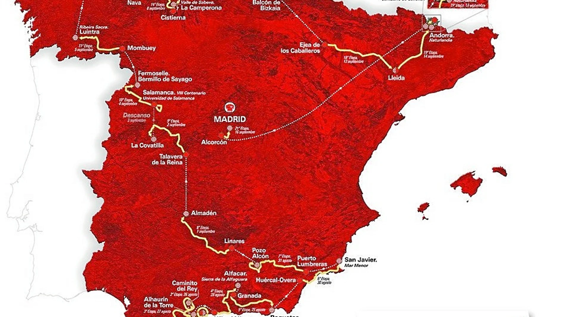 Entre el 25 de agosto y el 16 de septiembre se disputará la Vuelta