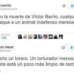 Algunos ejemplos de tuits que celebraban la muerte del torero Víctor Barrio