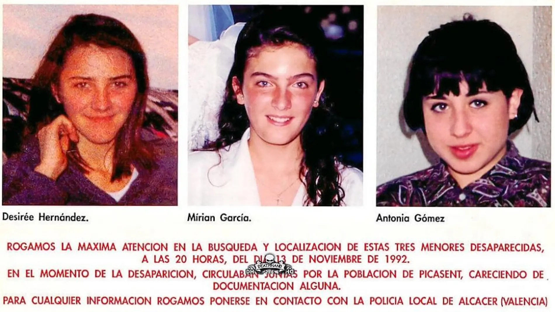Cartel utilizado para la búsqueda de los cuerpos de las niñas de Alcásser
