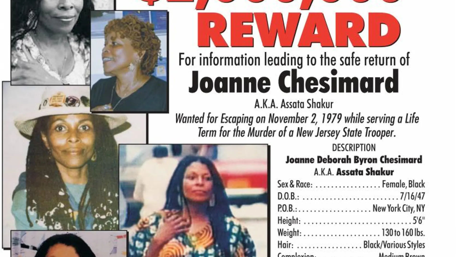 Assata Shakur es su cartel de recompensa del FBI