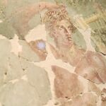 Apolo, dios de las artes, normalmente aparecía acompañado de las nueve musas y era representado con una lira, como en este cuadro del siglo I d. C.