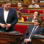 El vicepresidente de la Generalitat y conseller de Economía, Oriol Junqueras, ayer, en el Parlament de Cataluña.