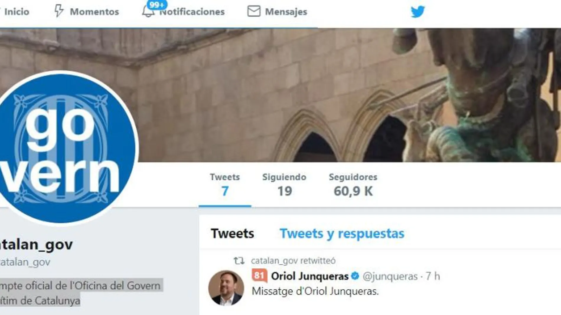 Crean una cuenta en Twitter del «gobierno legítimo de Cataluña»
