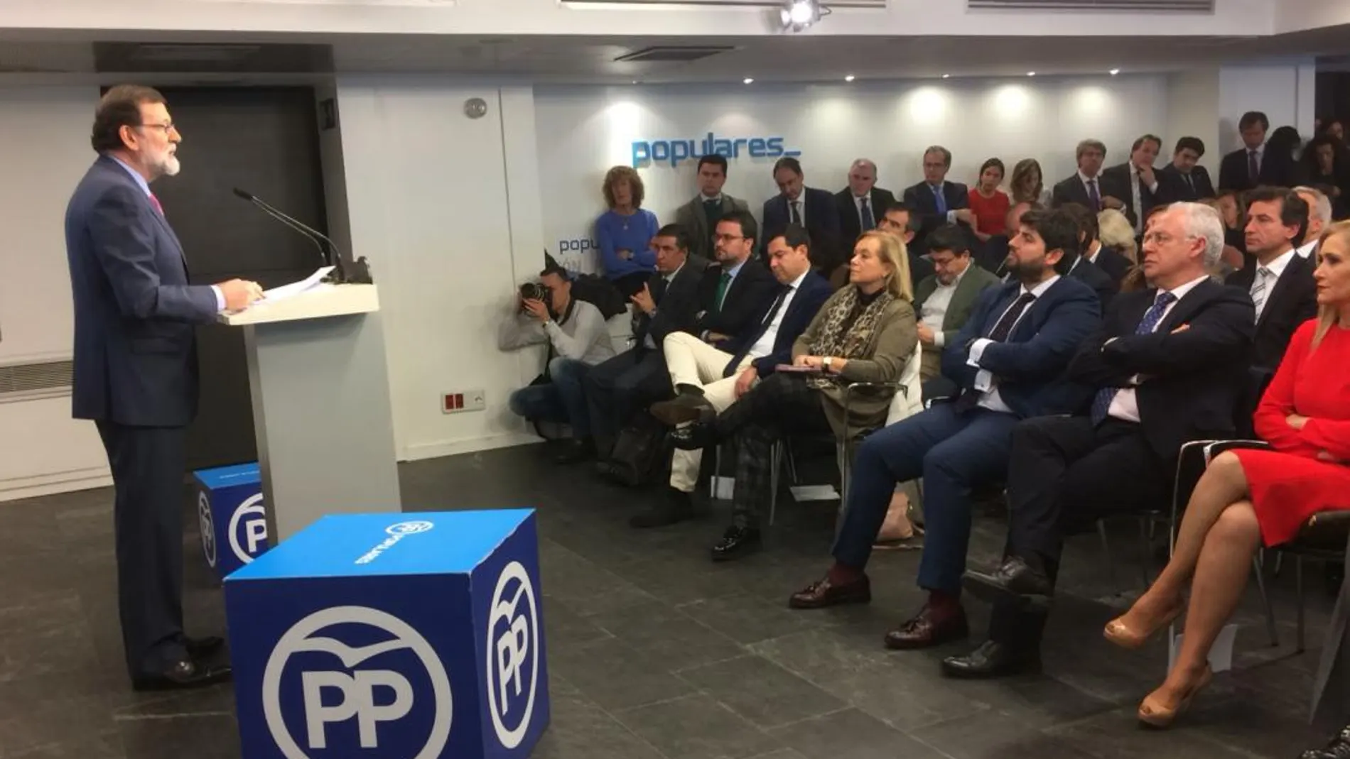 Fernando López Miras, ayer durante la Junta Directiva Nacional del PP liderada por el presidente del Gobierno, Mariano Rajoy