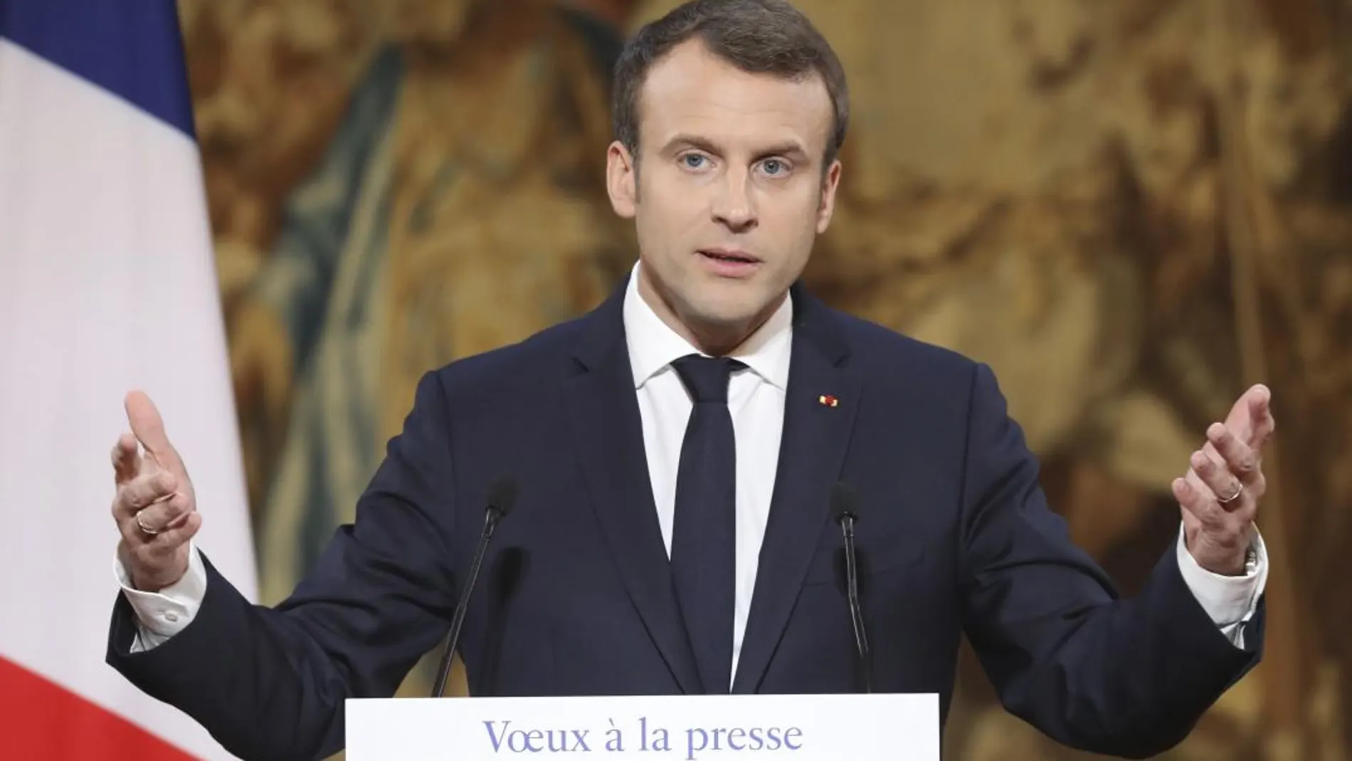 Emmanuel Macron durante su discurso de Año Nuevo en el Palacio del Eliseo