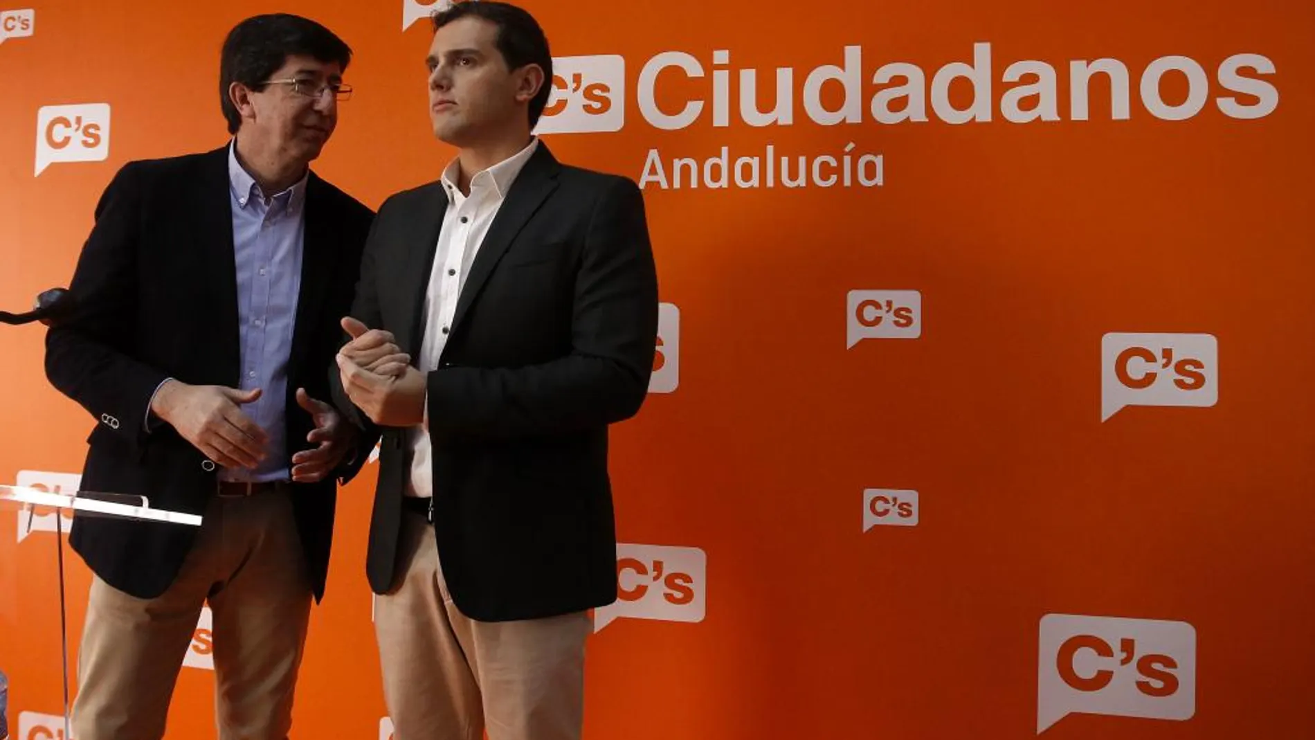 Los líderes regional y autonómico de Cs, Juan Marín, y Albert Rivera