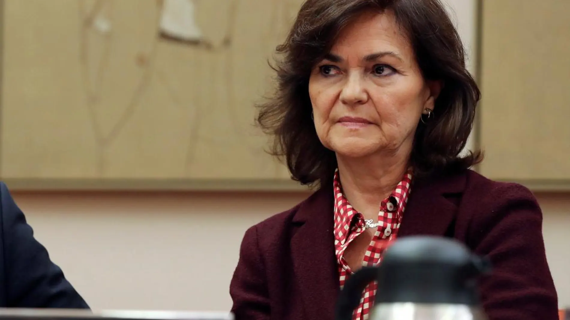 La vicepresidenta del gobierno Carmen Calvo comparece ante la Comisión para la auditoría democrática y de lucha contra la corrupción / Foto: Efe