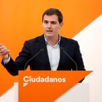 Albert Rivera, durante la rueda de prensa posterior a la reunión del Comité Permanente del partido celebrada hoy en Madrid. EFE/Chema Moya