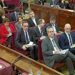 Los diputados electos Junqueras y Romeva (ERC) y Turull, Rull y Sánchez (JxCAT), en una sesión del juicio