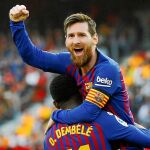 Messi tras anotar el segundo de los tres goles que metió ayer al Sevilla