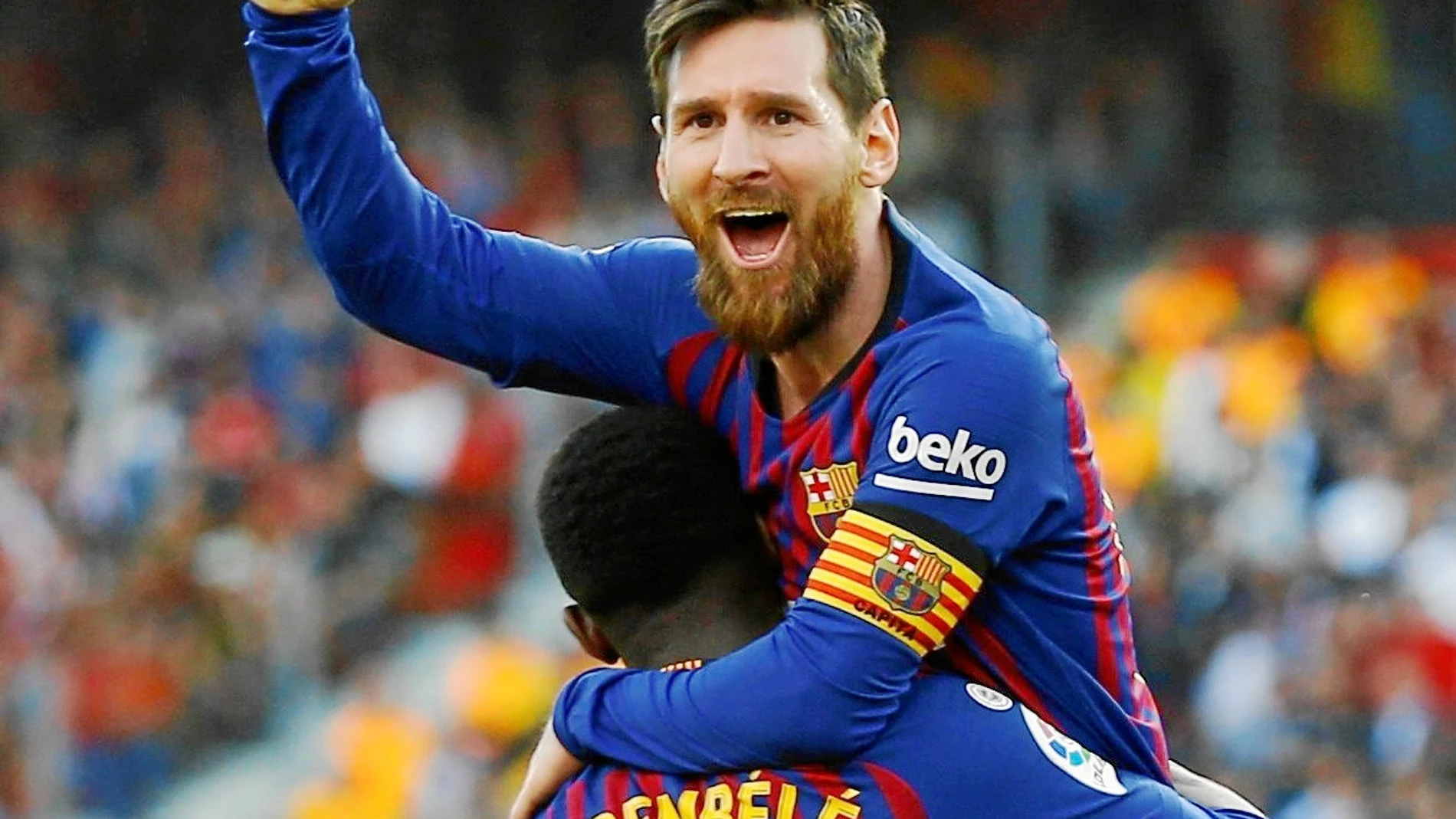 Messi tras anotar el segundo de los tres goles que metió ayer al Sevilla