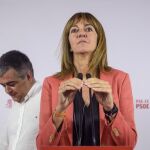 Idoia Mendia durante su comparecencia en Bilbao para valorar los resultados de las eleccciones vascas