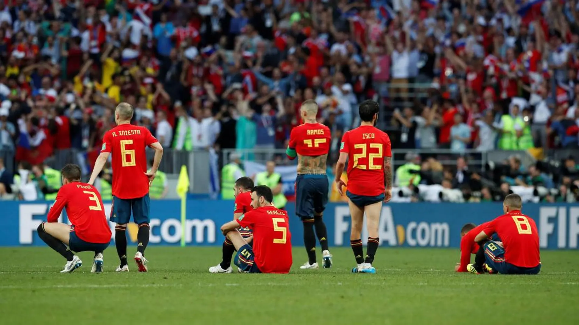 Jugadores españoles, tras la derrota en el España- Rusia