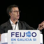 El candidato del PPdeG a la presidencia de la Xunta, Alberto Núñez Feijóo, durante su intervención en un mitin del partido celebrado en La Coruña