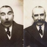 Pedro Muñoz Seca, autor de «La venganza de don Mendo», exhibe toda suerte de poses histriónicas en esta sesión de «fotomatón» de los años 20