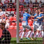 Los jugadores del Espanyol, el delantero Gerard Moreno, el centrocampista David López y el delantero brasileño Leonardo Carrilho Baptistao, celebran el gol convertido por López durante el partido contra el Athletic de Bilbao / Foto: Efe