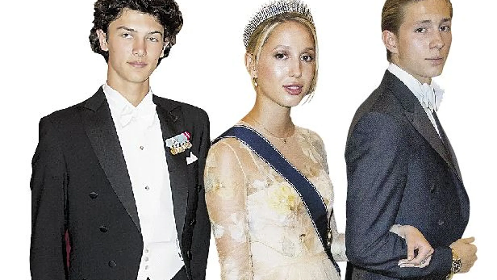 De izquierda a derecha, los príncipes Nicolás de Dinamarca y Olympia y Constantin de Grecia, que acapararon todas las miradas
