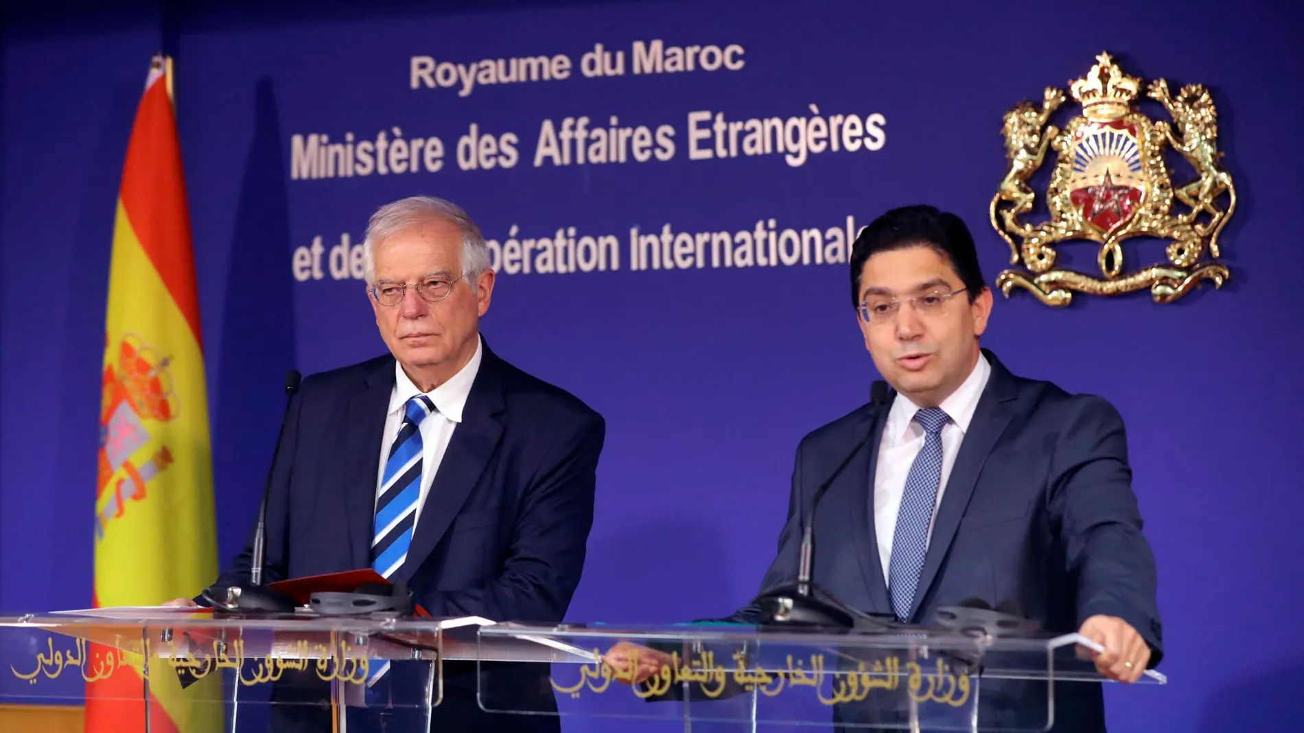 El ministro de Exteriores, Josep Borrell, y su homólogo marroquí, Nasser Bourita