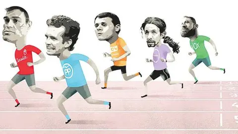 Los cinco candidatos, en su particular carrera hacia La Moncloa