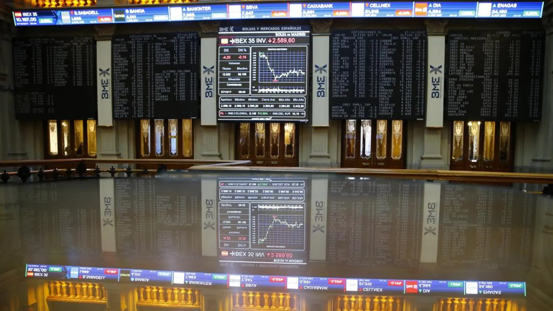 Vista de un panel de la Bolsa de Madrid