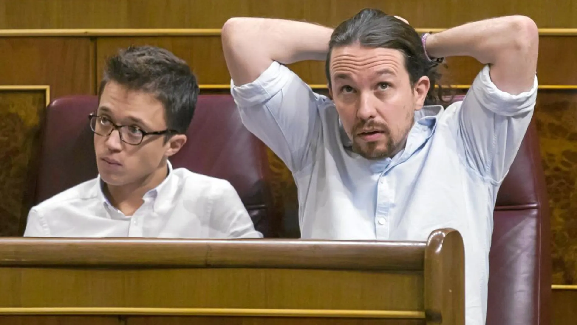 Íñigo Errejón y Pablo Iglesias –referentes de las dos corrientes principales de Podemos– en el Congreso de los Diputados.