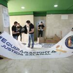 Preparativos de Jusapol para la manifestación celebrada el pasado mes de noviembre en Madrid