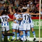 Las jugadoras de la Real Sociedad celebran su segundo gol ante el Atlético.