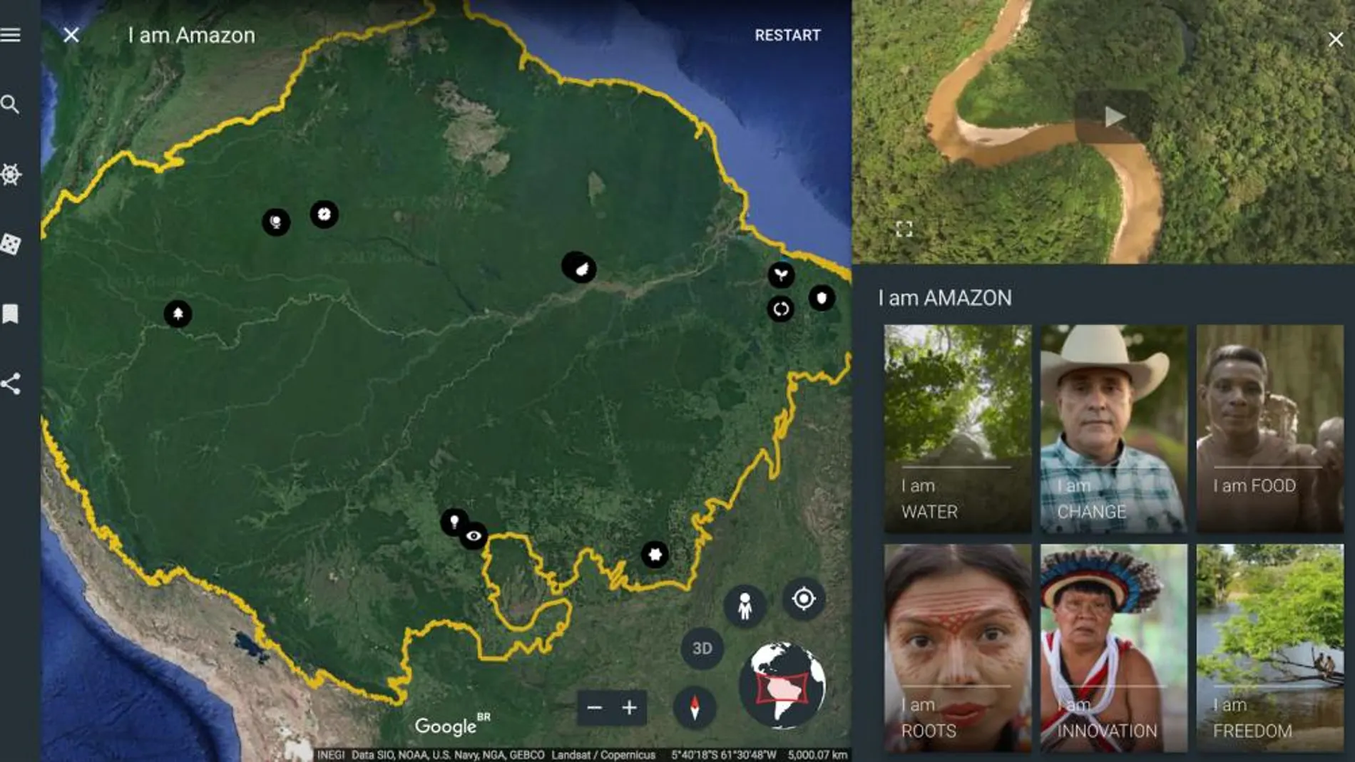 Un ejemplo del «viaje» interactivo por la Amazonía