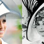 Este atuendo con sombrero que Markle lució en Ascot recuerda al que Audrey Hepburn (a la derecha) llevó en el filme «My Fair Lady»