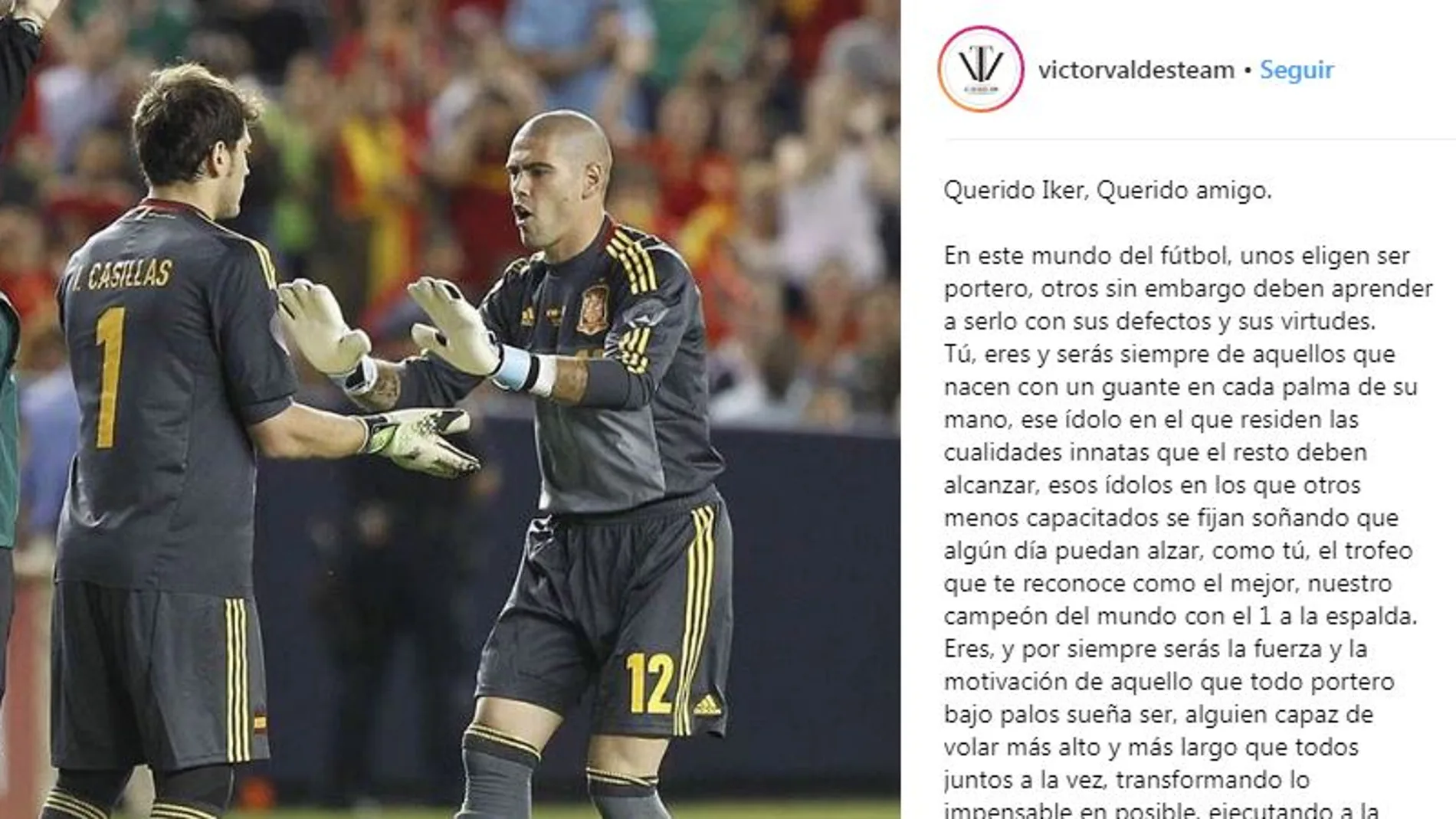 La carta de Víctor Valdés en Instagram