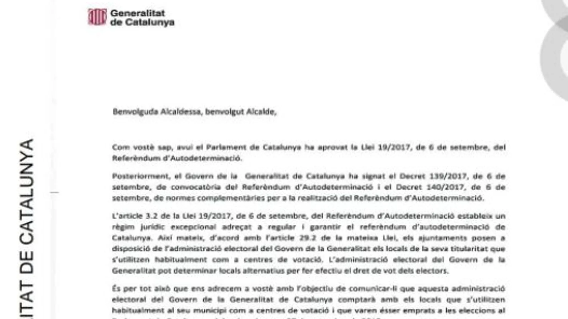 La misiva está firmada por Junqueras y Puigdemont