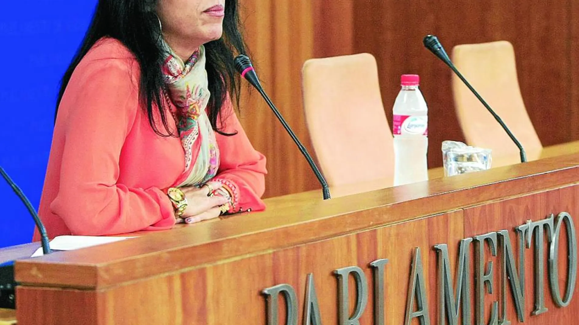 La diputada Marta Bosquet, en una rueda de prensa en el Parlamento andaluz