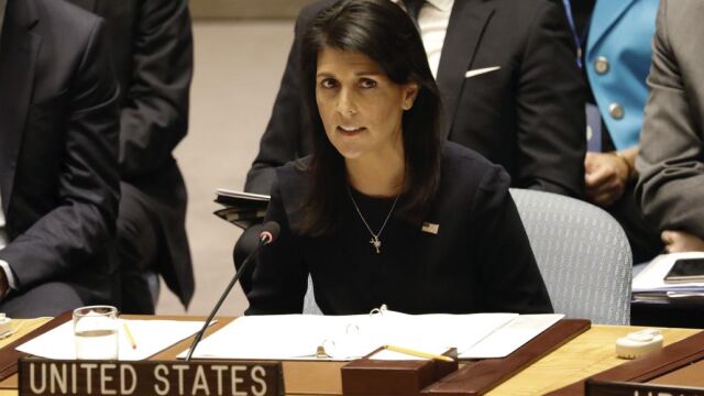 La embajadora de EE.UU. ante Naciones Unidas, Nikki Haley, se dirige al Consejo de Seguridad sobre la situación en Corea del Norte