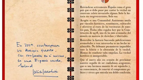 Primera página del documento escrito por Javier Lambán