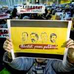 Imagen de una concentración para pedir la libertad de los políticos catalanes que permanecen en prisión