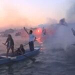 Habitantes de Venecia protestando contra la llegada de cruceros