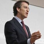 El presidente de la Xunta, Alberto Núñez Feijóo, durante su comparecencia hoy posterior al Consejo semanal