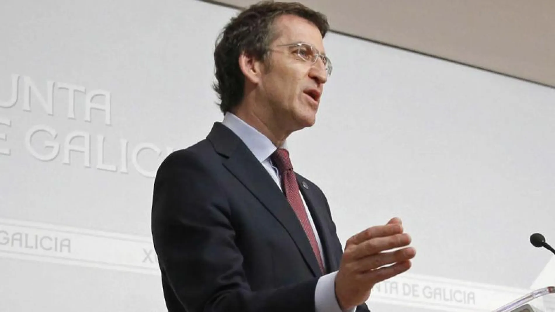 El presidente de la Xunta, Alberto Núñez Feijóo, durante su comparecencia hoy posterior al Consejo semanal
