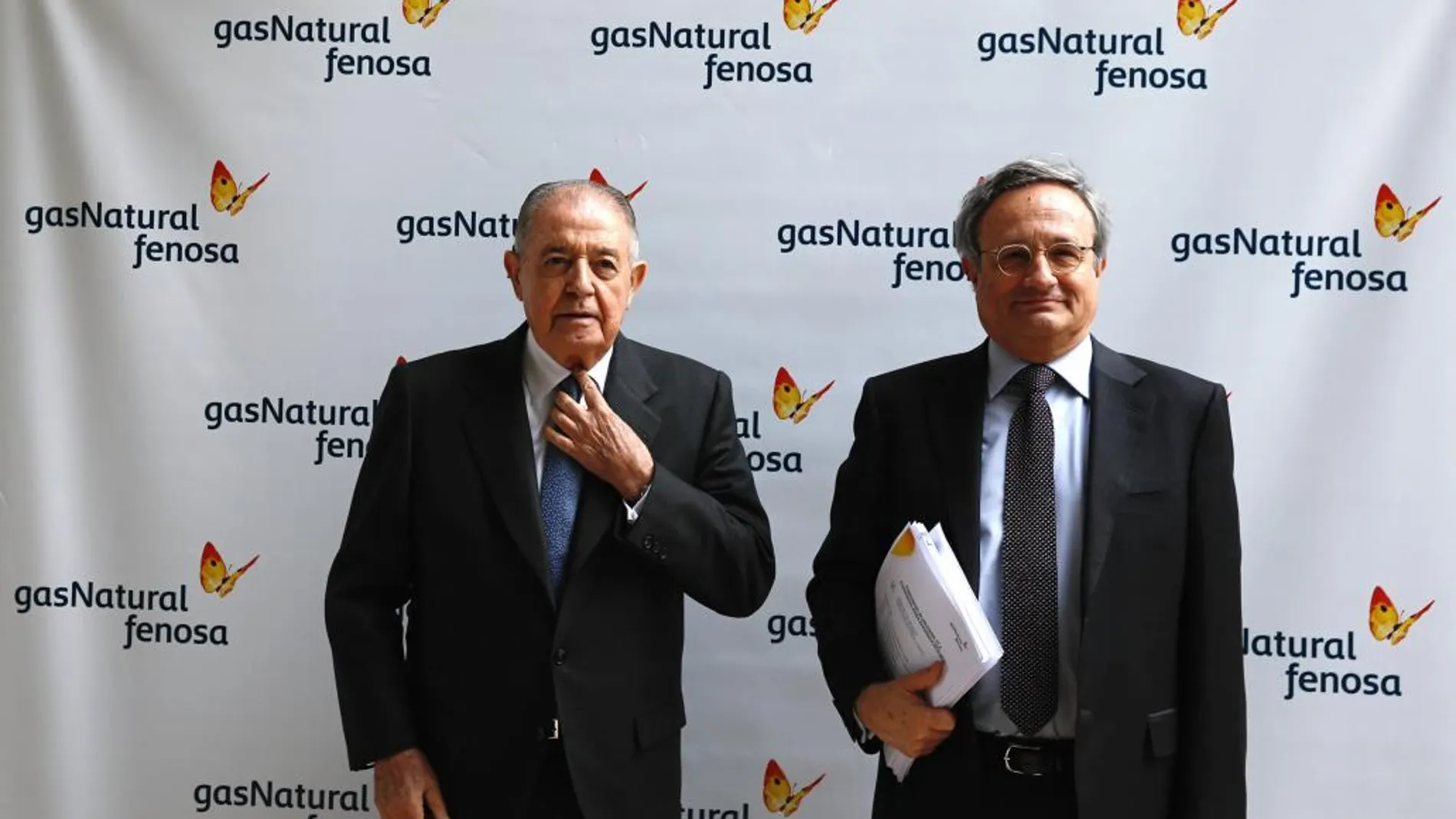 El presidente del Grupo Gas Natural, Salvador Gabarro y su consejero delgado, Rafael Villaseca