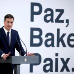 El presidente del Gobierno, Pedro Sánchez, interviene durante el acto sobre cooperación en la lucha antiterrorista entre España y Francia en el complejo de Moncloa de Madrid. EFE/ Mariscal