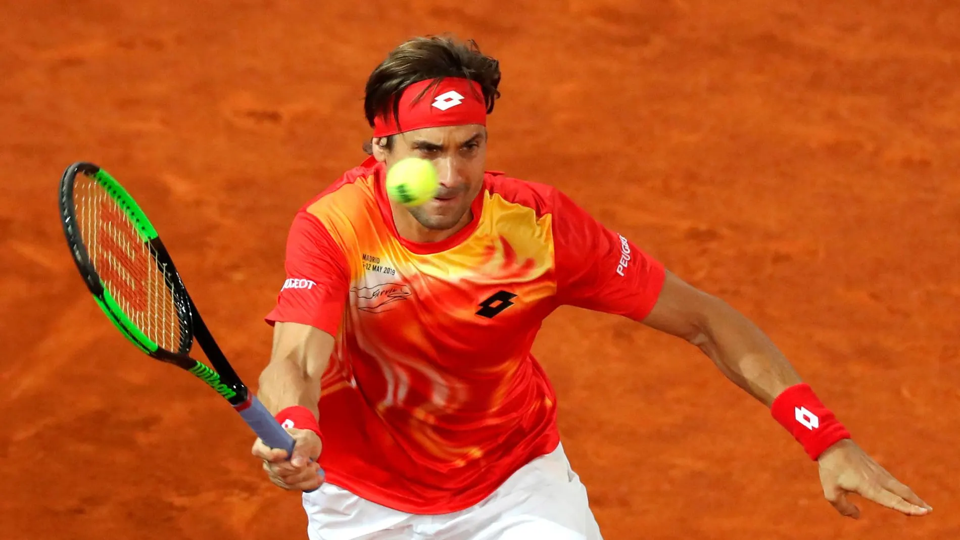 El tenista David Ferrer durante el partido de treintaidosavos de final del Mutua Madrid Open