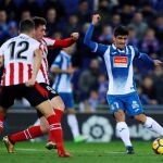El delantero del Espanyol Gerard Moreno antes de conseguir el gol de su equipo ante el Athletic