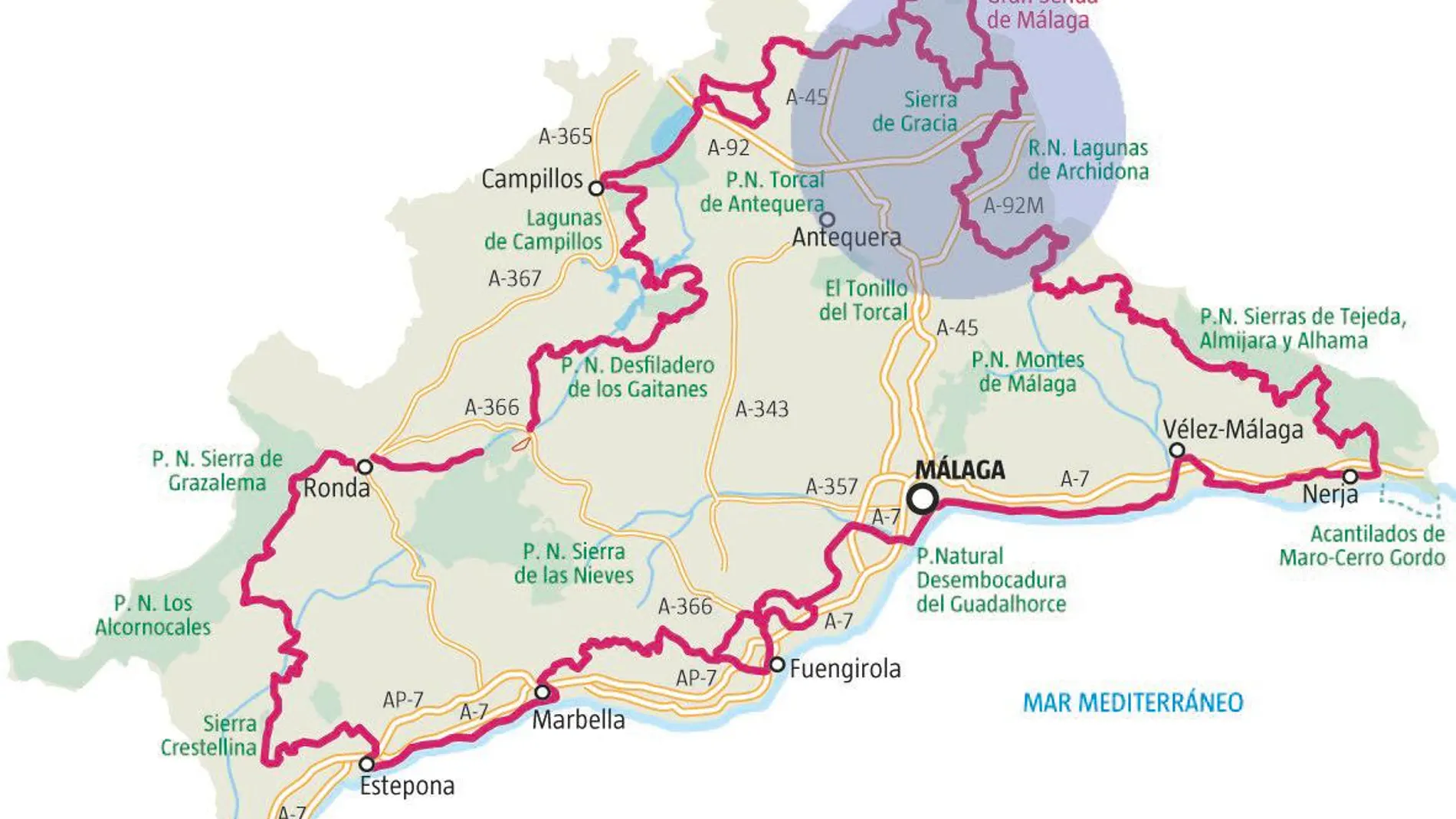 Un buen punto de inicio de esta ruta es Villanueva del Rosario y el plan es hacer un recorrido por la cabecera del río Guadalhorce y sus afluentes