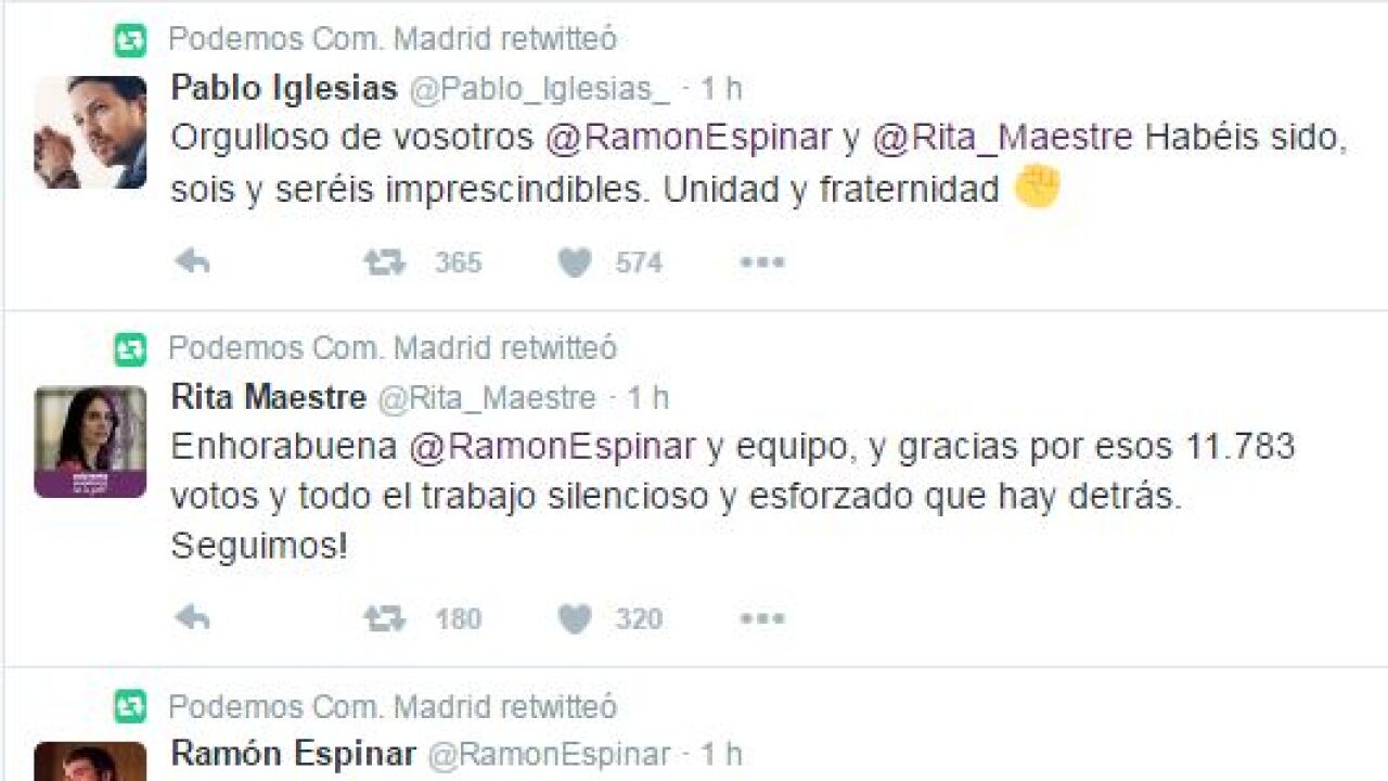 La reacción de los políticos de Podemos en las redes sociales