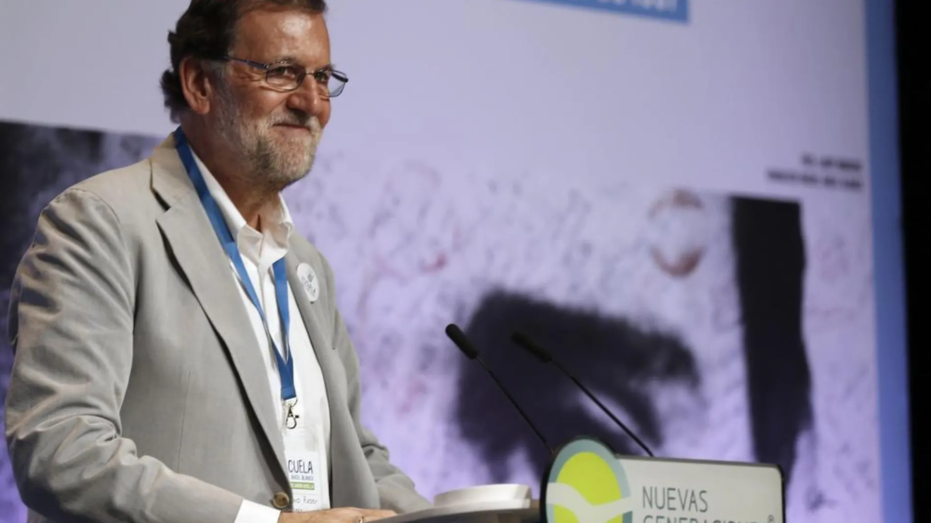 Mariano Rajoy, durante su intervención en la jornada inaugural de la Escuela Miguel Ángel Blanco, organizada hoy en Bilbao por Nuevas Generaciones del PP