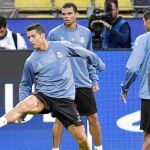 Cristiano Ronaldo, en el entrenamiento de ayer en Dortmund