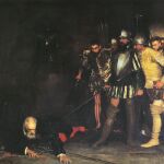 El asesinato de Pizarro pintado por Manuel Ramírez Ibáñez, una obra que se exhibe en el Museo del Prado