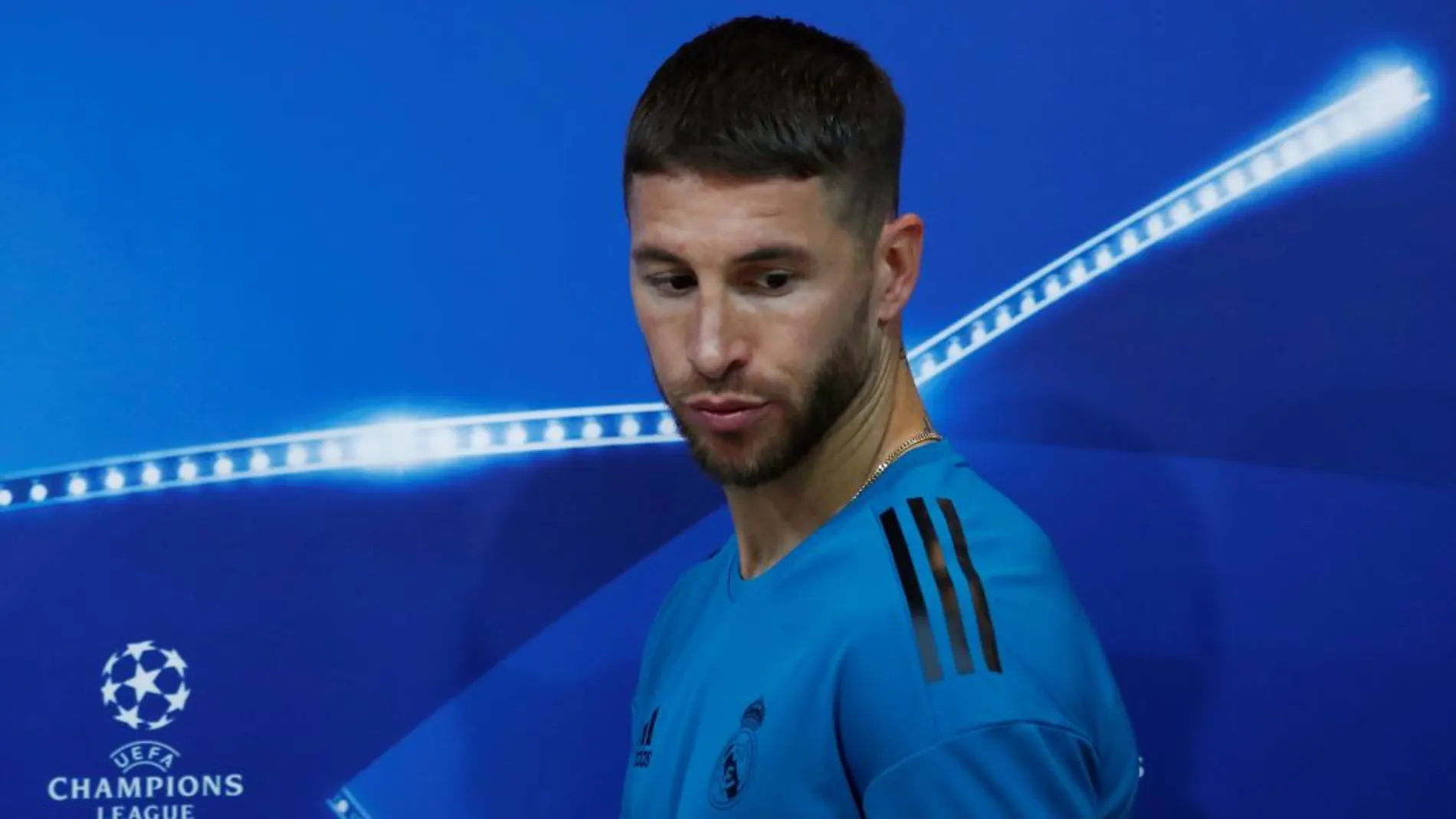 Sergio Ramos, a su llegada a la rueda de prensa