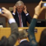 Michel Barnier, durante su comparecencia ante la Comisión Mixta para la UE esta tarde en el Congreso de los Diputados de Madrid. EFE/ Javier Lizón